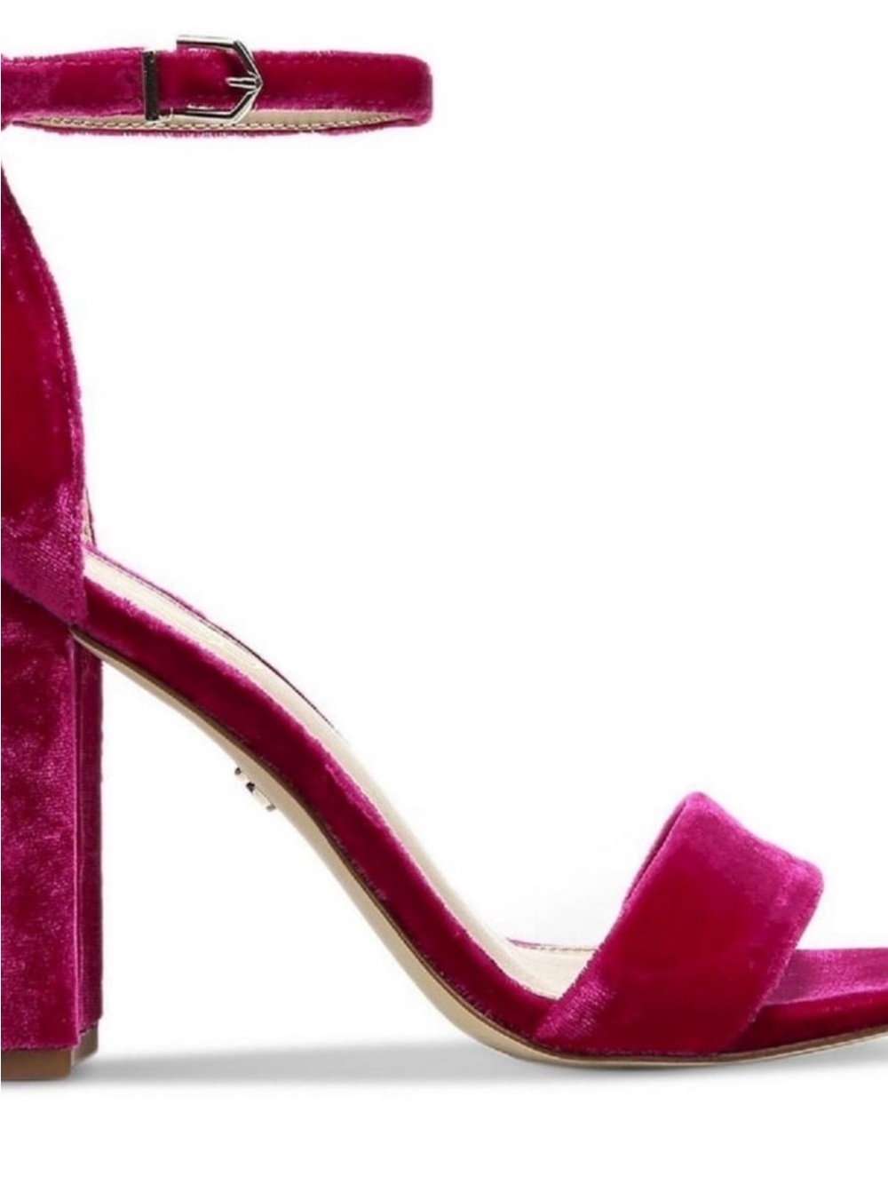 Sam Edelman Women's Magenta Velvet Block Heel Sandals - Picture 2 of 7